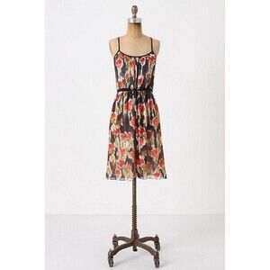 Anthropologie 100% silk dress Size 10 Moulinette Soeurs floral pond reflections